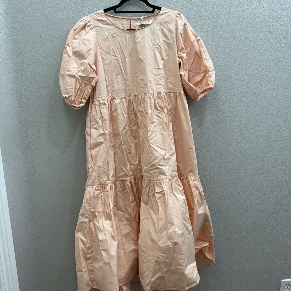 New Anthropologie Dress Size Medium Marny Tiered Cotton Modest Hi-Low 1/2 Sleeve - Picture 2 of 9